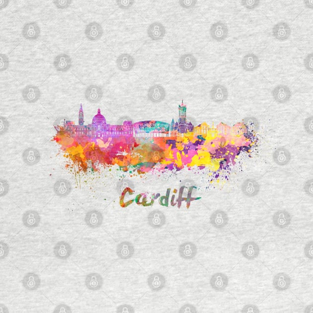 Cardiff skyline in watercolor by PaulrommerArt